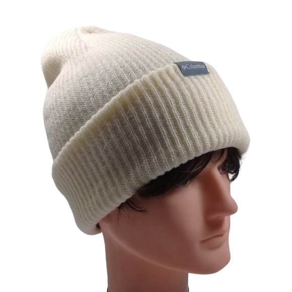 Columbia Women's NWT Folded Cuff Columbia Logo Knit Ivory Beanie Hat One Size - Picture 1 of 9